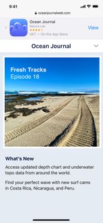 iOS Safari shown an Ocean Journal website with a banner at the top to view in the Ocean Journal app